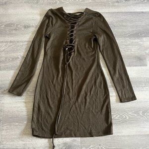 Green Olive lace up zara dress, long sleeve. Never worn, tags attached
